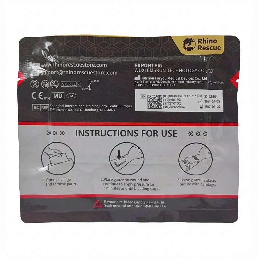 Кровоостанавливающий бинт Rhino Rescue Soluble Hemostatic Gauze PZFL0011, фото 4
