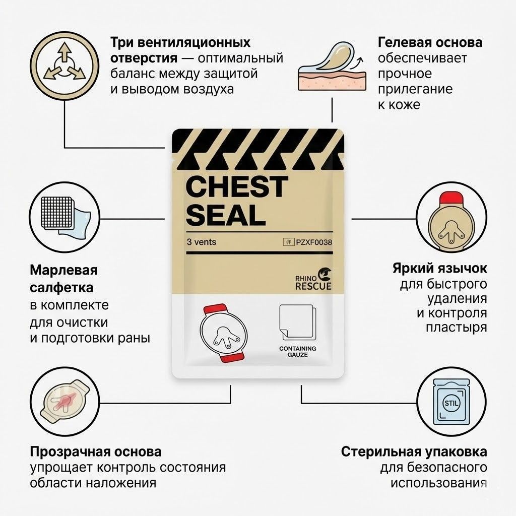 Окклюзионный пластырь вентилируемый RHINO Rescue CR-CS02, фото 4