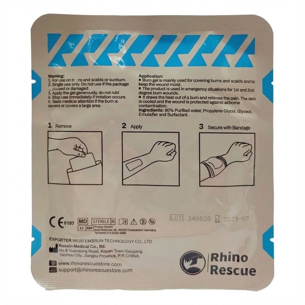 Повязка гидрогелевая противоожоговая Burn Dressing RHINO Rescue 10х10 см, фото 4