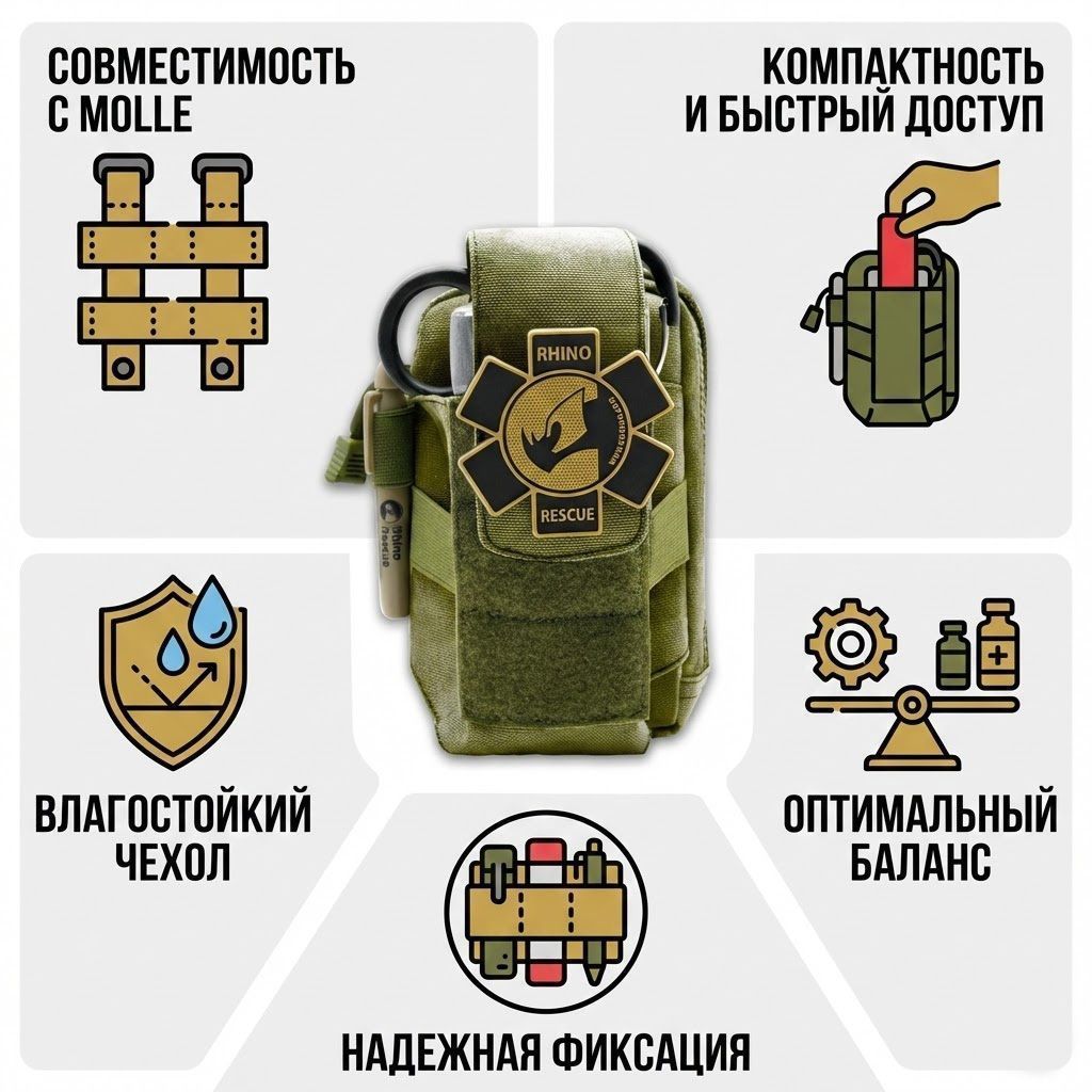 Тактическая аптечка первой помощи RHINO Rescue Tactical Bag Outdoor Molle Military (мох), фото 3