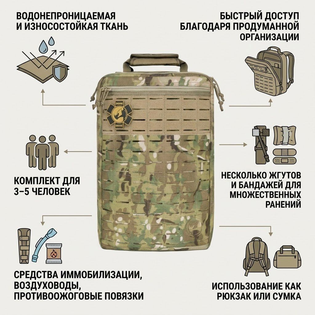 Аптечка рюкзак тактический с наполнением R9 Rhino Rescue 20L1000D (мультикам), фото 3