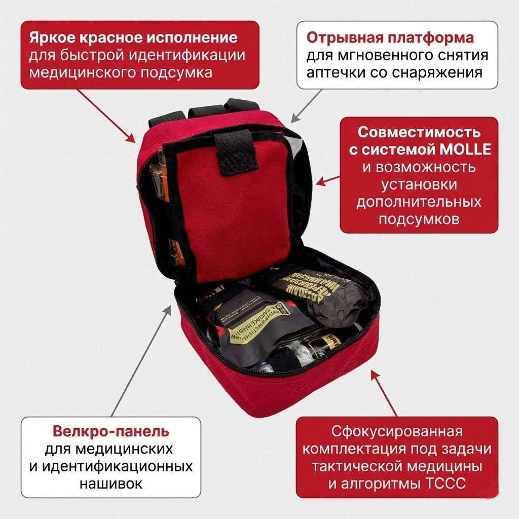 Аптечка тактическая Рино Rhino Rescue IFAK SE PRO (большая) Красная, фото 3
