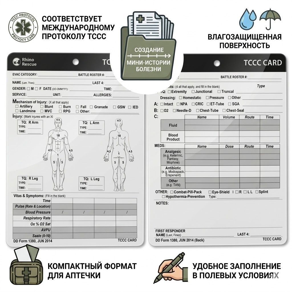 Карточка пострадавшего (Rhino Rescue) TCCC Card BCKZ0071, фото 3