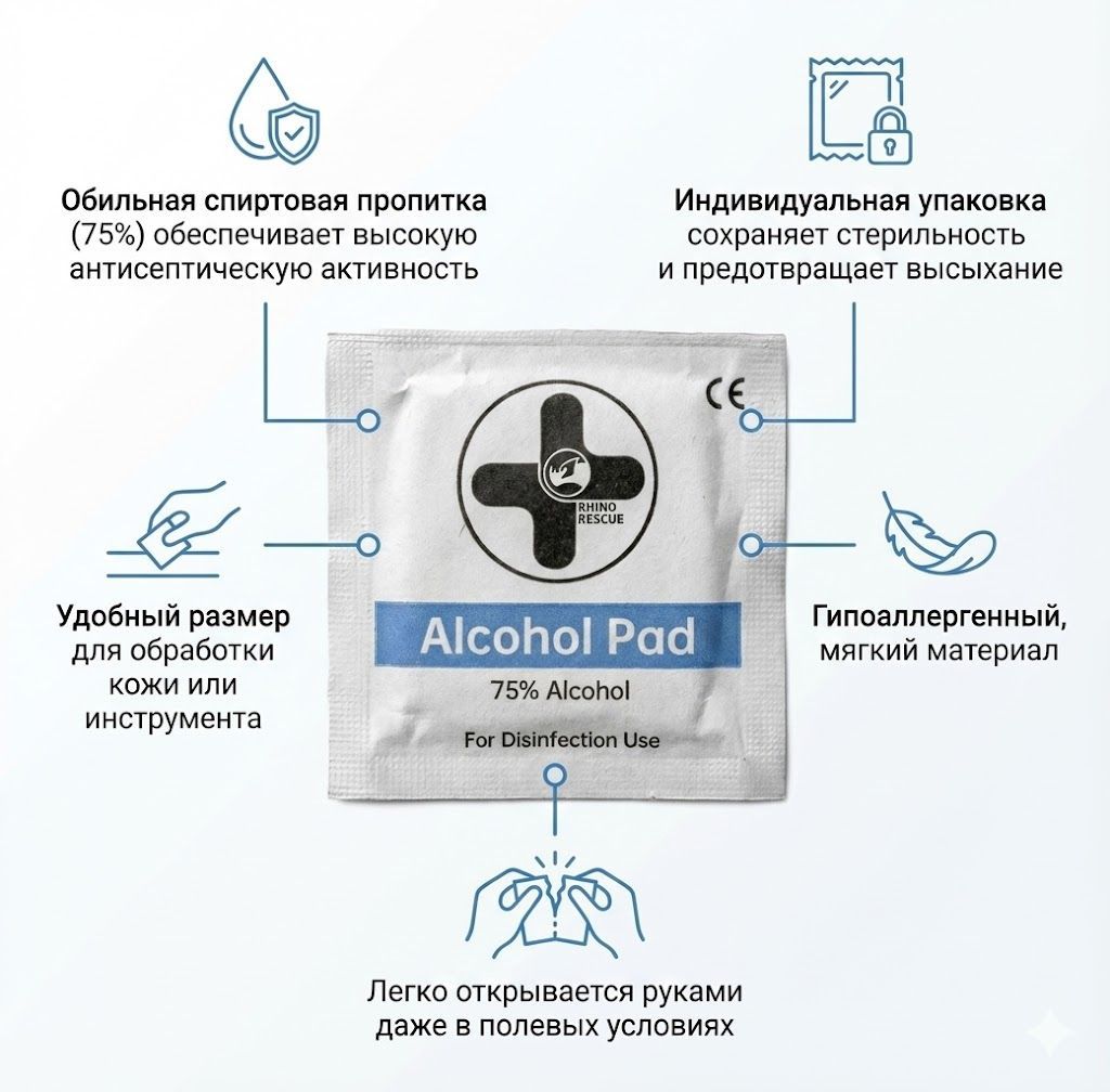 Салфетка спиртовая RHINO Rescue Alcohol Pad, фото 3