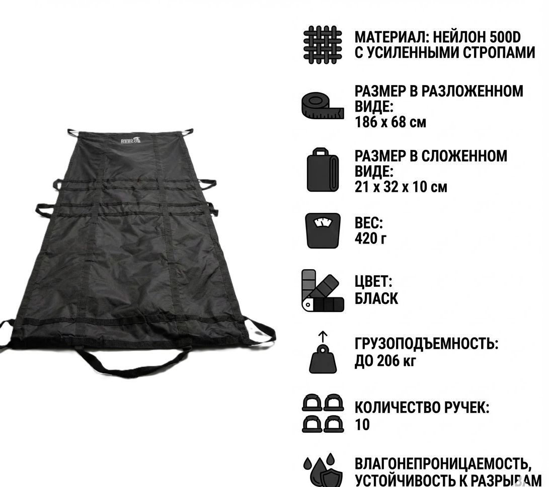 Многоразовые складные носилки Rhino Rescue MULTI-USE DISPOSABLE LITER DJRT0024 (черные), фото 3